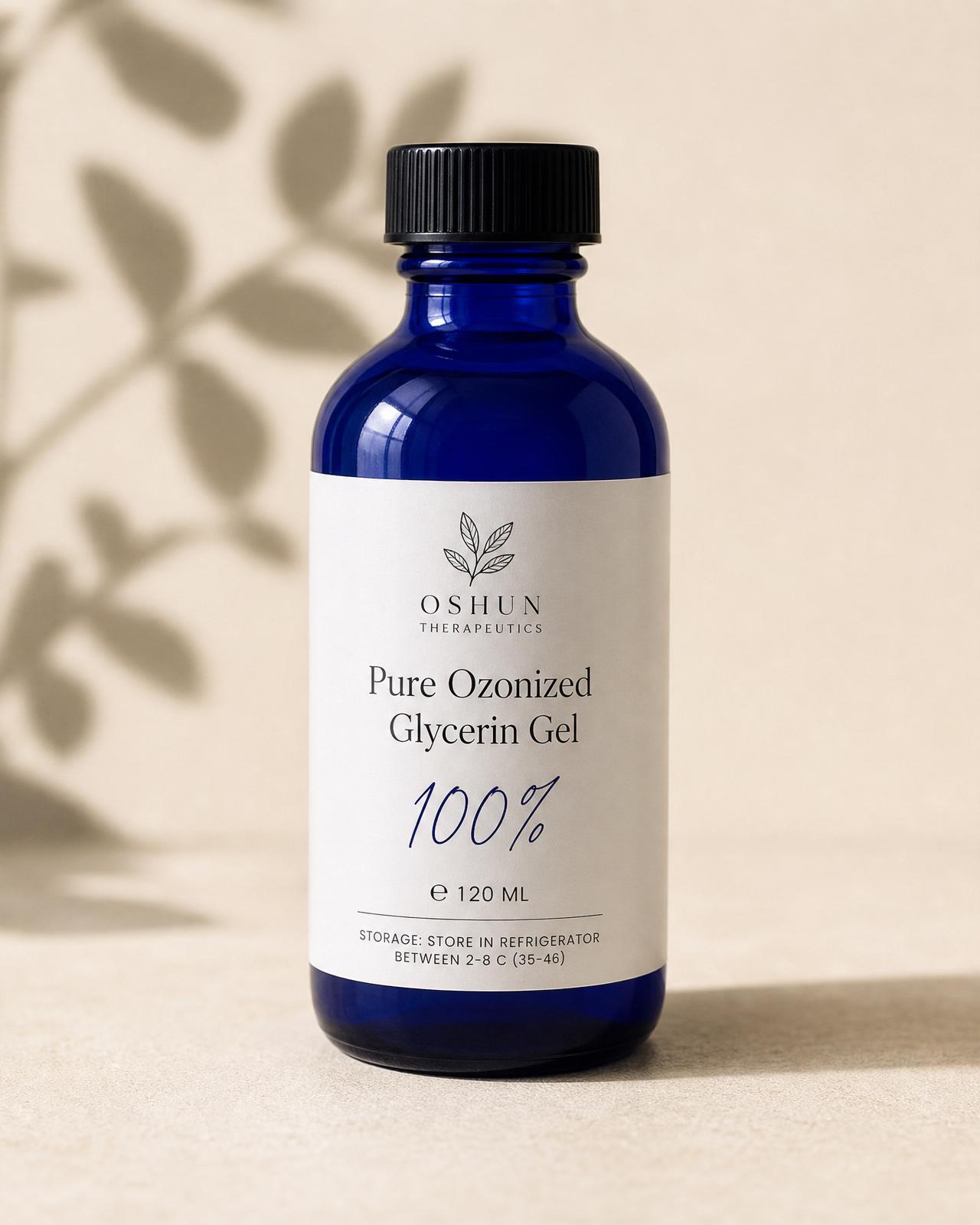 Pure Ozonized Glycerin Gel — cobalt blue UV glass bottle with black cap
